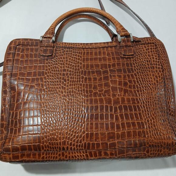 Franklin Covey Croc Embossed Leather Briefcase Laptop Bag Brown Satchel Tote - Picture 2 of 16